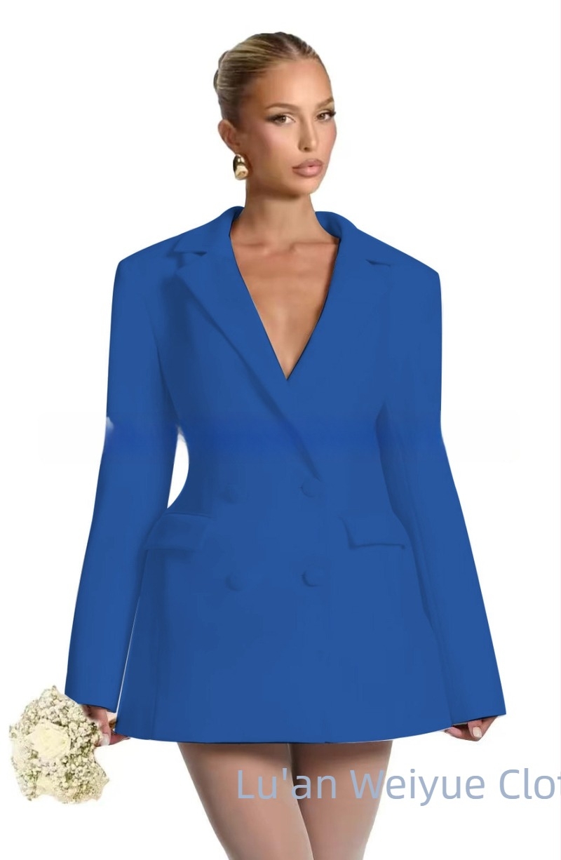 Ženski uski sako s V-izrezom, jednim gumbom, poliester, dugi rukavi