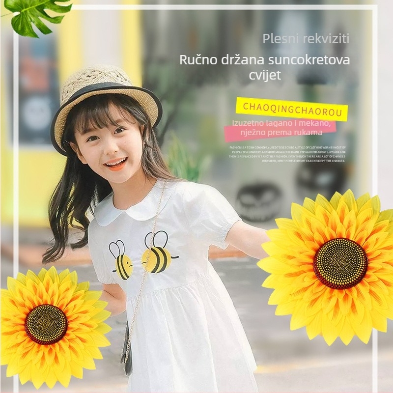 Ručni rekvizit sa suncokretom – svila cvijet, oblikovanje, jedna stabljika, za vanjsku fotografiju
