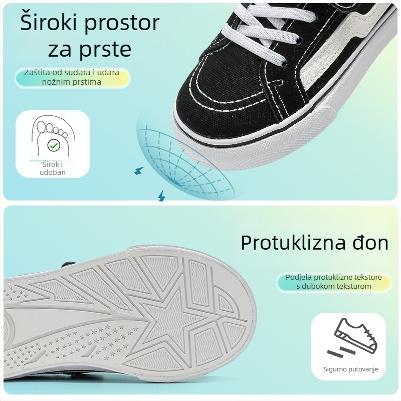 Dječje platnene casual tenisice s Velcro zatvaračem, niski gornji dio, prozračna mrežasta podstava, PU ulošak, gumeni potplat