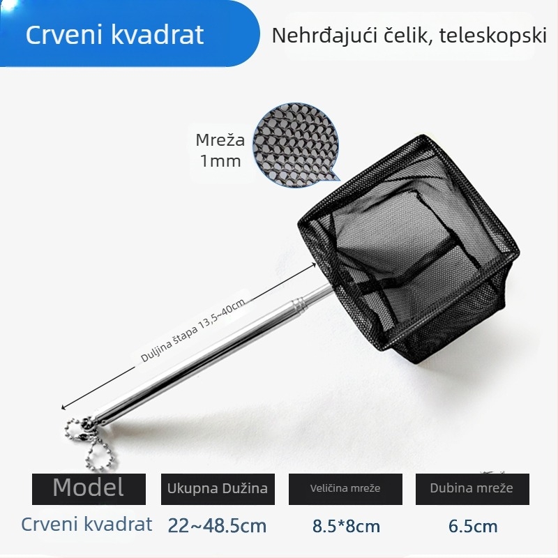 Teleskopska mreža za akvarij od nehrđajućeg čelika, gusta mreža, za ribe i kornjače