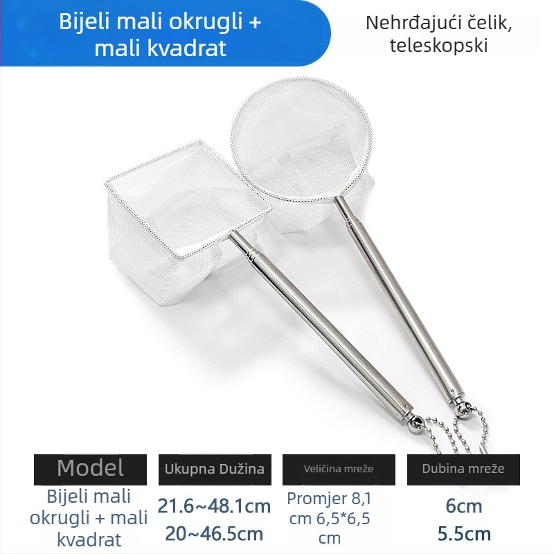 Teleskopska mreža za akvarij od nehrđajućeg čelika, gusta mreža, za ribe i kornjače