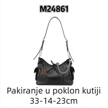 Kožna crossbody torba preko ramena, horizontalan kvadratni oblik, unutarnja džep sa zipom, zatvaranje šnalom
