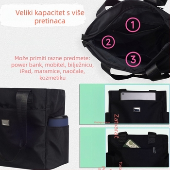 Ženska torbica za rame – Oxford plat, gradski minimalistički stil (vodoravni kvadratni oblik, zatvarač, džep za mobitel, dvostruki remeni)