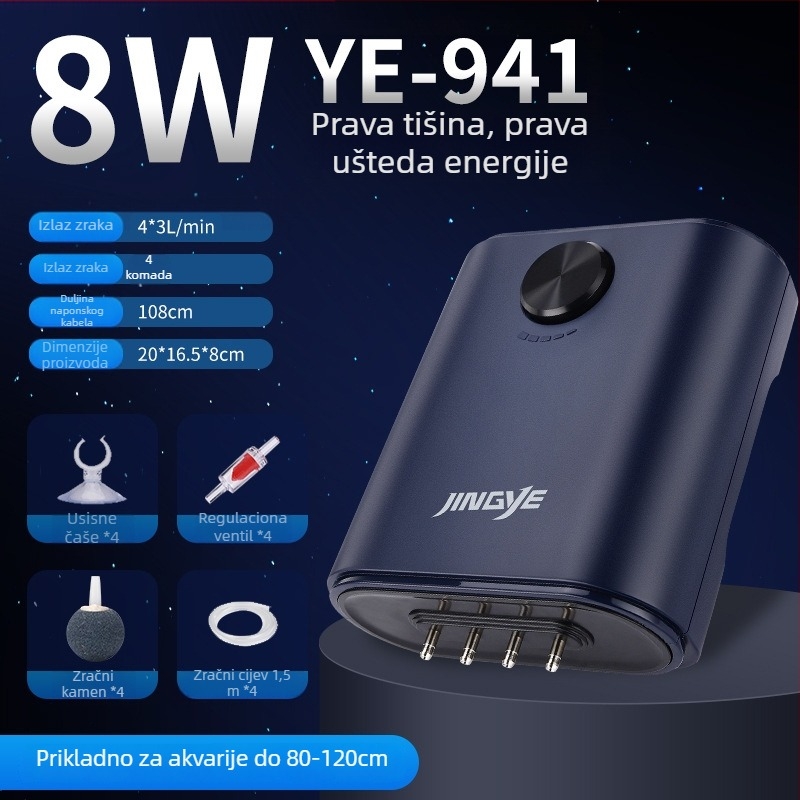 Jingye pumpa za oksigenaciju – za zlatne ribice, četveroglav aerator visokog protoka zraka, kućna vodena pumpa za akvarij, 1 kg