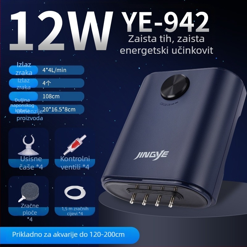 Jingye pumpa za oksigenaciju – za zlatne ribice, četveroglav aerator visokog protoka zraka, kućna vodena pumpa za akvarij, 1 kg