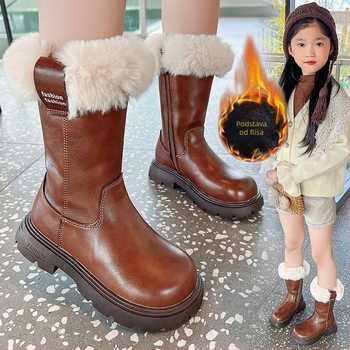 Dječje zimske visoke čizme s pamučnom izolacijom, bočni zip, gornji dio od sintetičke kože, gumeni potplat, izlazi Zima 2024, za djevojčice 4–16 godina