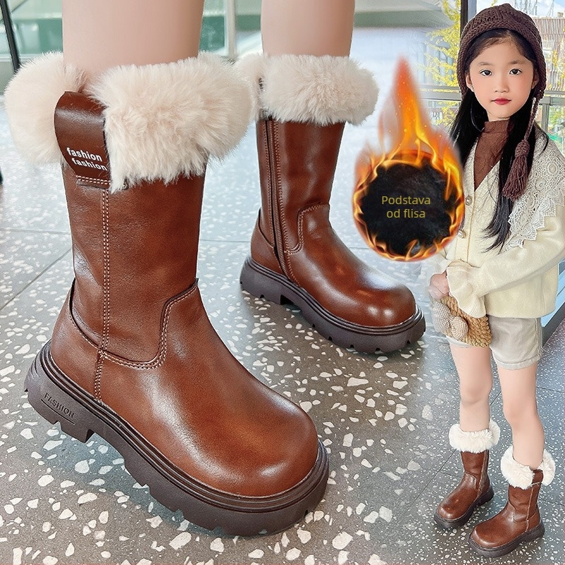 Dječje zimske visoke čizme s pamučnom izolacijom, bočni zip, gornji dio od sintetičke kože, gumeni potplat, izlazi Zima 2024, za djevojčice 4–16 godina