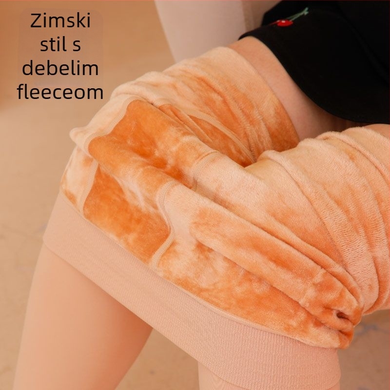 Ženske duga zimska flis tajice s visokim pojasom, dugi, vitkij kroj, srednja elastičnost