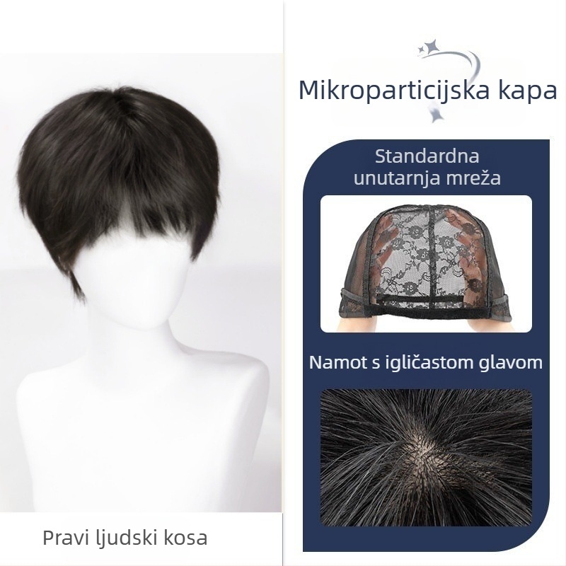 Muška perika od pravih ljudskih vlasi, potpuno ručno izrađena, model X01, povećava volumen i mijenja stil