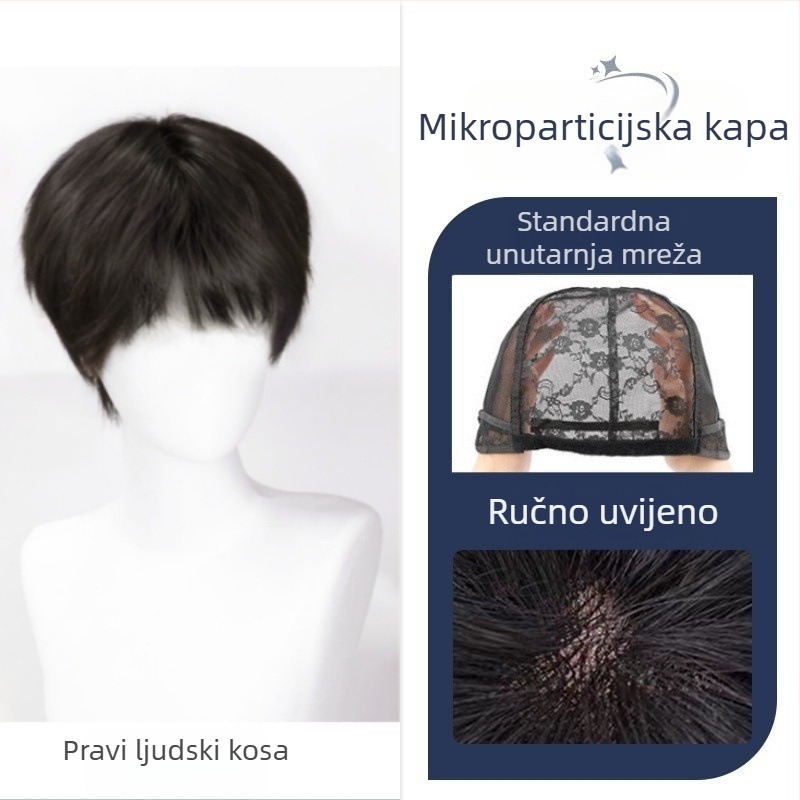 Muška perika od pravih ljudskih vlasi, potpuno ručno izrađena, model X01, povećava volumen i mijenja stil