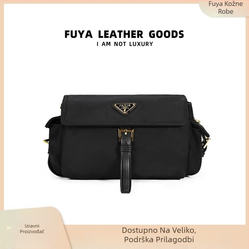 Torba za rame od Oxford platna, gradski minimalistizam, vodoravni kvadratni oblik, unutarnji pretinci za telefon i dokumente, laminirani džep sa zipom, zatvaranje na zip