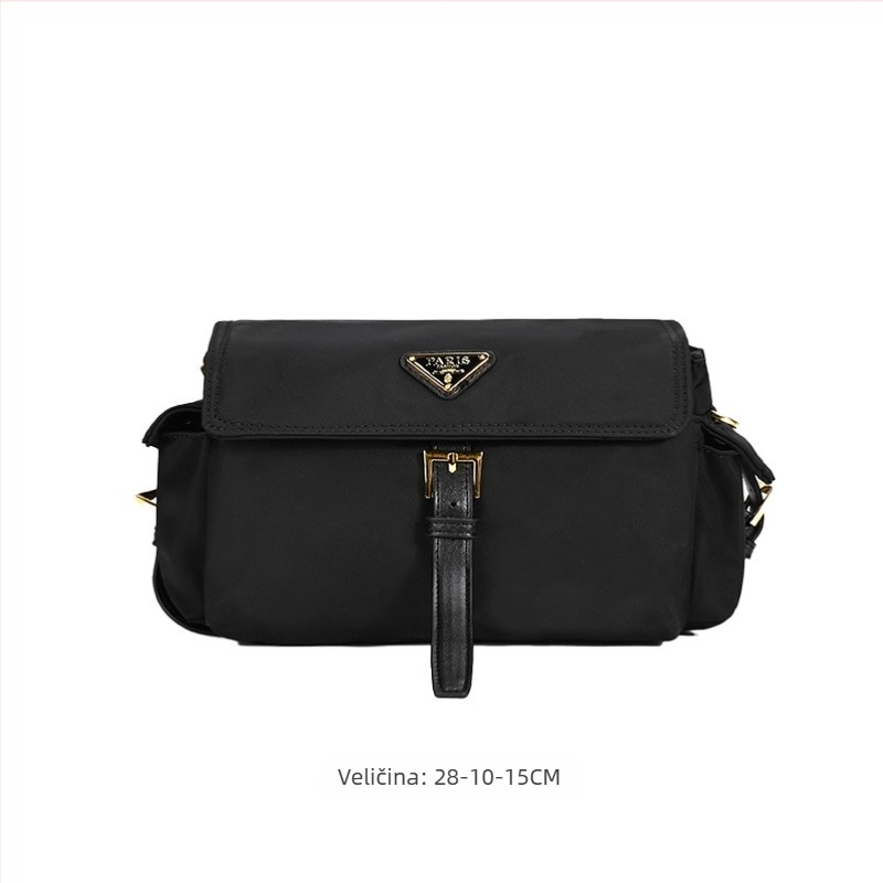 Torba za rame od Oxford platna, gradski minimalistizam, vodoravni kvadratni oblik, unutarnji pretinci za telefon i dokumente, laminirani džep sa zipom, zatvaranje na zip