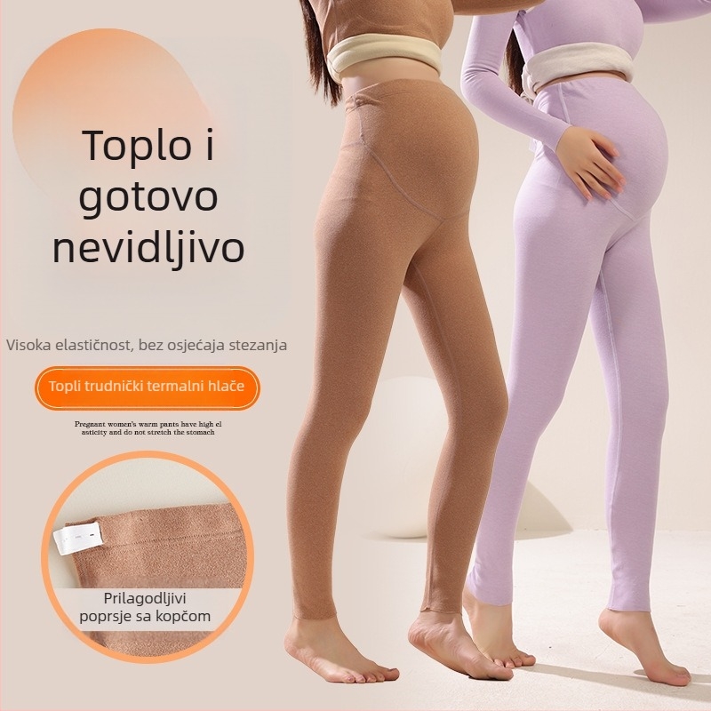 Trudničke tople bezšivne hlače s visokim strukom i podrškom za trbuh, Derong poliester tkanina (90–95%)