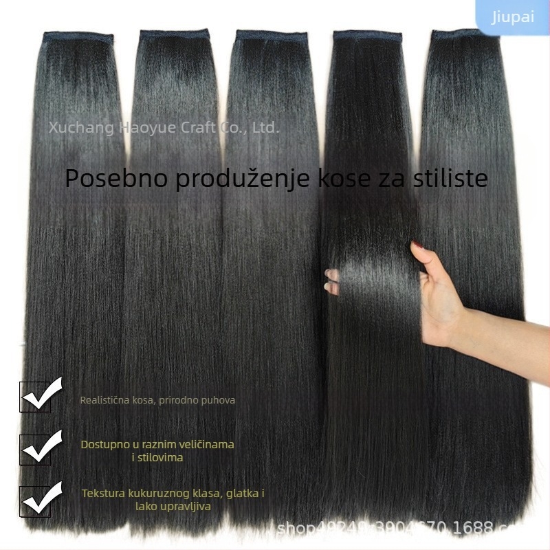 Hanfu wig, jednopartska ravna kosa, stil drevnog kostima, vlakna otporna na visoke temperature, nije pogodno za vruće bojanje
