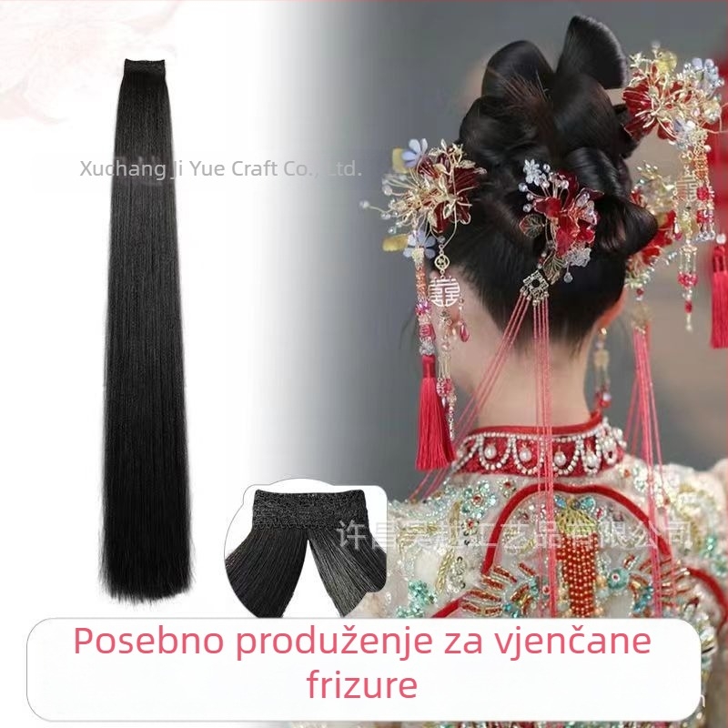 Hanfu wig, jednopartska ravna kosa, stil drevnog kostima, vlakna otporna na visoke temperature, nije pogodno za vruće bojanje