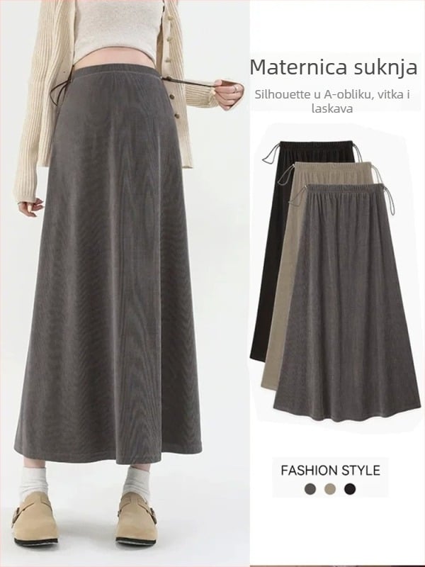 Trudnička A‑line midi suknja, poliester s elastanom, otporna na nabore