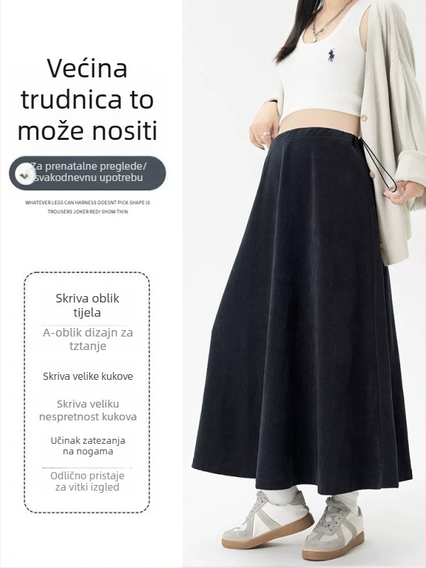 Trudnička A‑line midi suknja, poliester s elastanom, otporna na nabore