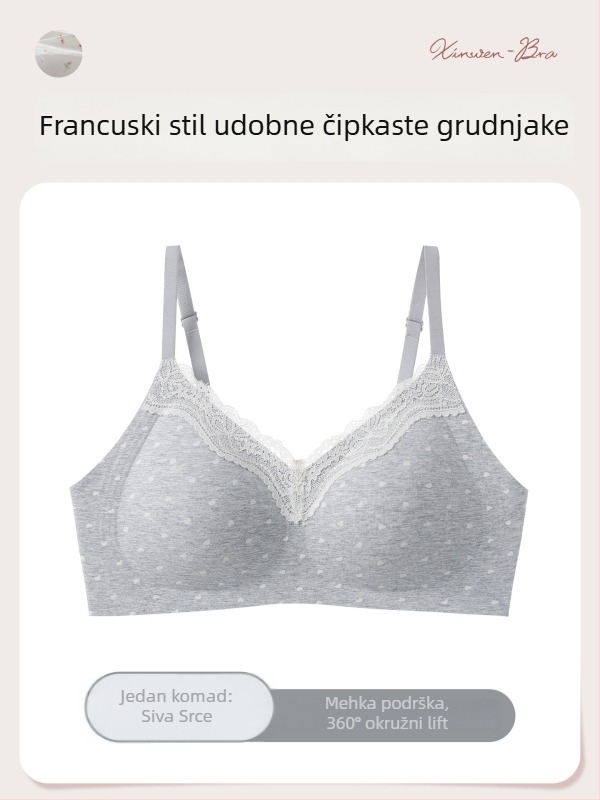 Bešiv set grudnjaka s čipkastim cvjetnim uzorkom, 3/4 košarica, čista pamuk s elastanom, podizanje i skupljanje, stražnje tri redova kukica, fiksne dvostruke naramenice