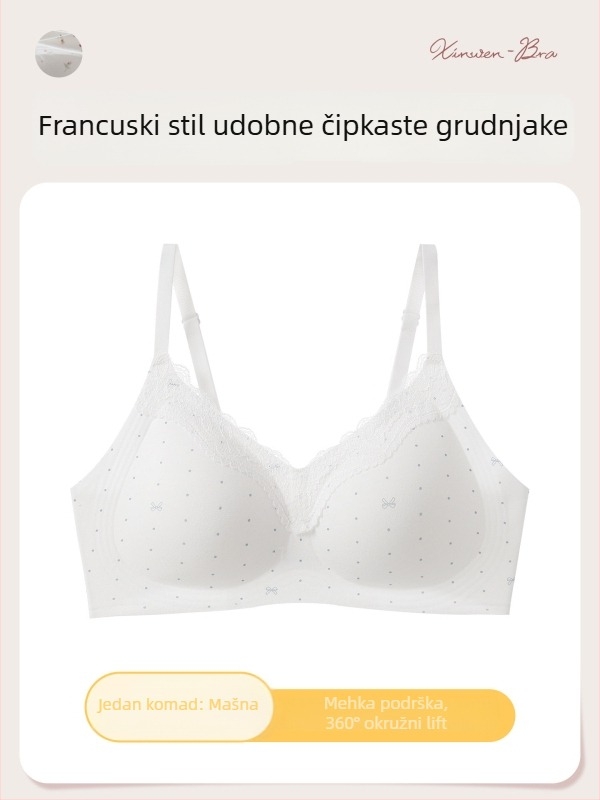 Bešiv set grudnjaka s čipkastim cvjetnim uzorkom, 3/4 košarica, čista pamuk s elastanom, podizanje i skupljanje, stražnje tri redova kukica, fiksne dvostruke naramenice