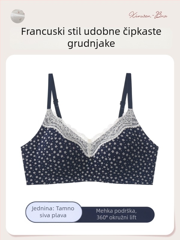 Bešiv set grudnjaka s čipkastim cvjetnim uzorkom, 3/4 košarica, čista pamuk s elastanom, podizanje i skupljanje, stražnje tri redova kukica, fiksne dvostruke naramenice