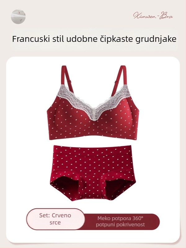 Bešiv set grudnjaka s čipkastim cvjetnim uzorkom, 3/4 košarica, čista pamuk s elastanom, podizanje i skupljanje, stražnje tri redova kukica, fiksne dvostruke naramenice
