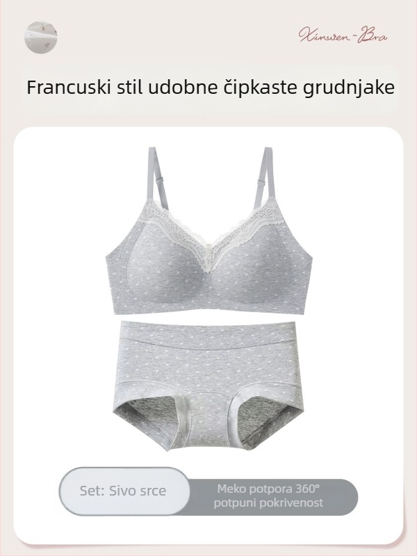 Bešiv set grudnjaka s čipkastim cvjetnim uzorkom, 3/4 košarica, čista pamuk s elastanom, podizanje i skupljanje, stražnje tri redova kukica, fiksne dvostruke naramenice
