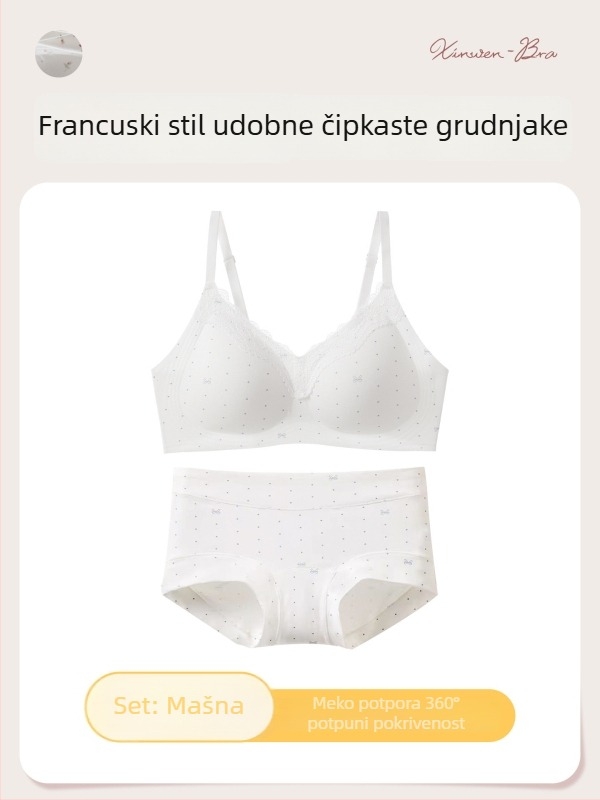 Bešiv set grudnjaka s čipkastim cvjetnim uzorkom, 3/4 košarica, čista pamuk s elastanom, podizanje i skupljanje, stražnje tri redova kukica, fiksne dvostruke naramenice