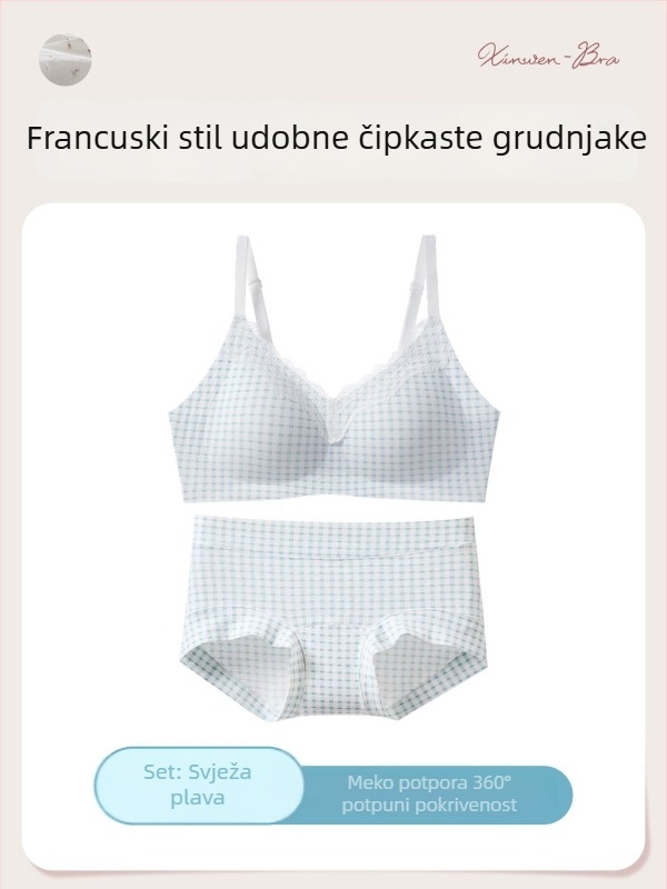 Bešiv set grudnjaka s čipkastim cvjetnim uzorkom, 3/4 košarica, čista pamuk s elastanom, podizanje i skupljanje, stražnje tri redova kukica, fiksne dvostruke naramenice