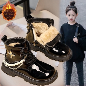 Dječje Martin čizme s fleece unutrašnjosti, bočni zip, gornji dio od sintetičke kože, vodootporne, visina gležnja, zima 2024