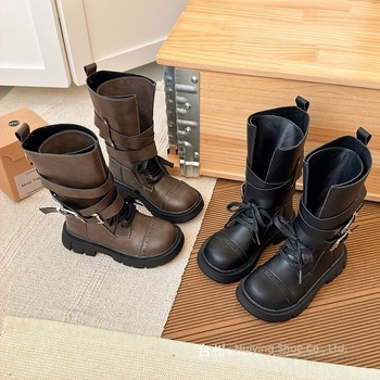 Dječje Martin čizme, britski stil, gornji dio od mikrovlaknastog materijala, gumeni potplat, srednje visine, kopčanje sprijeda, jesen-zima