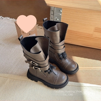 Dječje Martin čizme, britski stil, gornji dio od mikrovlaknastog materijala, gumeni potplat, srednje visine, kopčanje sprijeda, jesen-zima