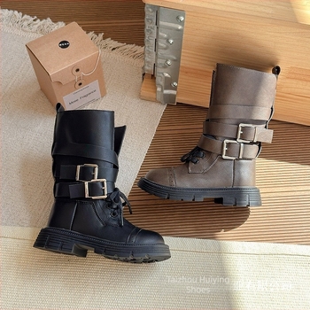 Dječje Martin čizme, britski stil, gornji dio od mikrovlaknastog materijala, gumeni potplat, srednje visine, kopčanje sprijeda, jesen-zima