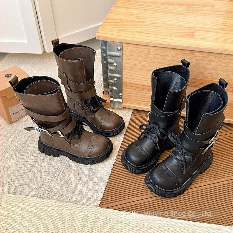 Dječje Martin čizme, britski stil, gornji dio od mikrovlaknastog materijala, gumeni potplat, srednje visine, kopčanje sprijeda, jesen-zima