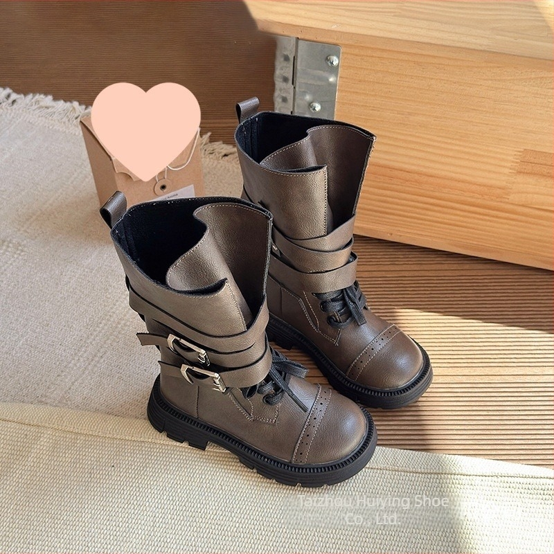 Dječje Martin čizme, britski stil, gornji dio od mikrovlaknastog materijala, gumeni potplat, srednje visine, kopčanje sprijeda, jesen-zima