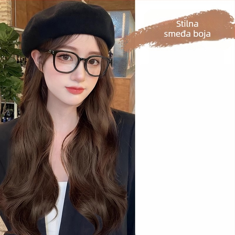 Otklonjiva beret-paruka za žene, duga kosa kovrčava, korejski stil, vlakna otporna na toplinu