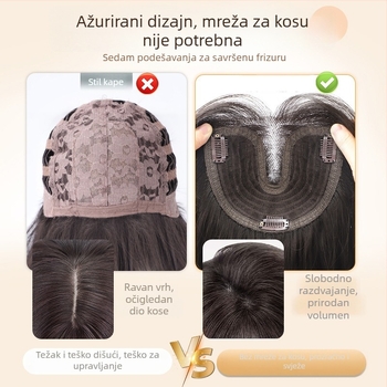 Ženska perika s dugom kosom, ručno pletena čipkasta baza, nevidljivi dio, polu-ručno pletena, vlakna od proteina svile/flange svila, prirodni stil, duga ravna kosa s pramenom