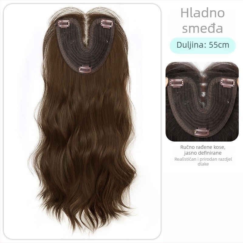 Ženska perika s dugom kosom, ručno pletena čipkasta baza, nevidljivi dio, polu-ručno pletena, vlakna od proteina svile/flange svila, prirodni stil, duga ravna kosa s pramenom