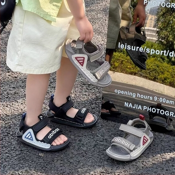 Unisex dječje sandale za plažu s umjetnom kožom gornjeg dijela, Velcro zatvarač, gumena potplat, za uzrast 4–16 godina, ljeto 2025