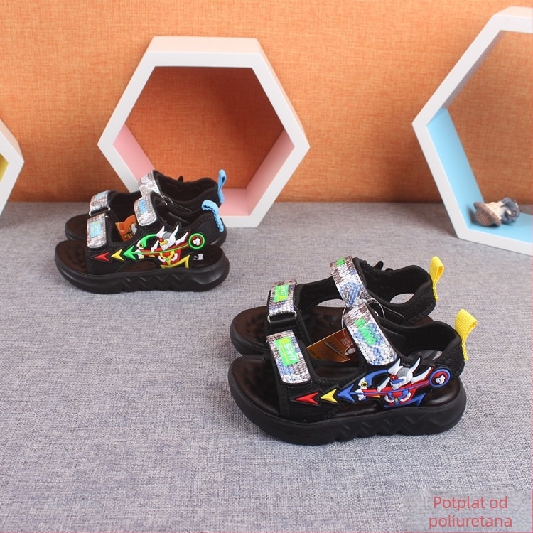 Dječje sandale za plažu za dječake, Cartoon uzorak, Velcro zatvarač, gornji materijal: Super Migration Leather, đon: Polyurethane, za djecu od 1 do 6 godina