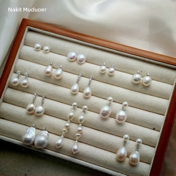 Naušnice barokne perle, 925 srebrne igle, prirodne slatkovodne perle, jednostavan stil, ženske naušnice