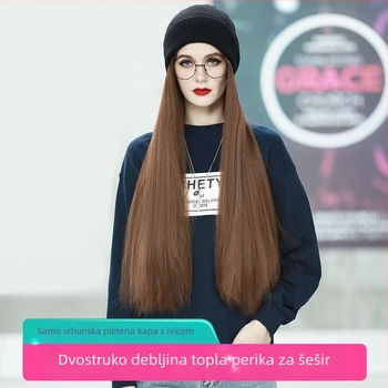 Kapa s integriranom perikom za žene, duga ravna kosa, potpuno prekrivanje glave, model 966, prirodan jednostavan stil
