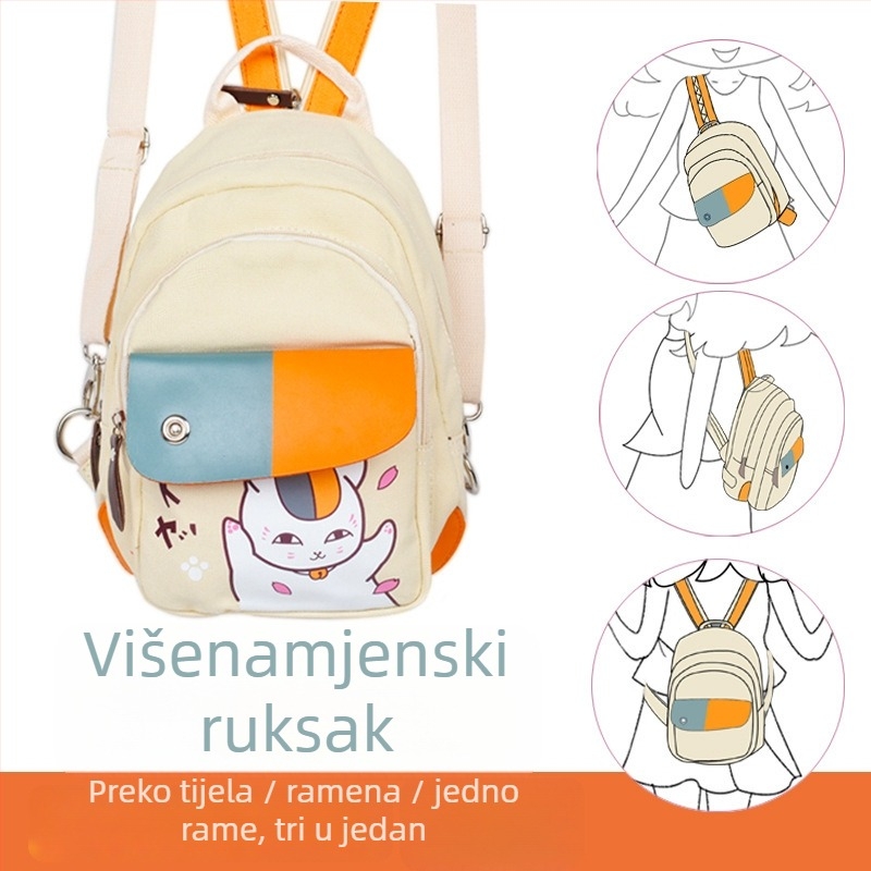 Ruksak s anime uzorkom, platnen materijal, kapaciteta ispod 20 L, pogodan za 8-inčni prijenosnik, remeni s jastukom zraka