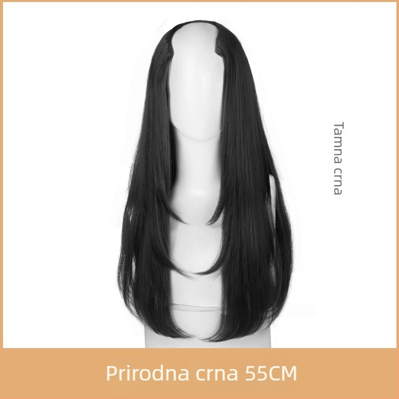 Perika od dugih kovrča, Layer Buckle model, vlakno otporno na visoku temperaturu, prirodan stil, promjena oblika