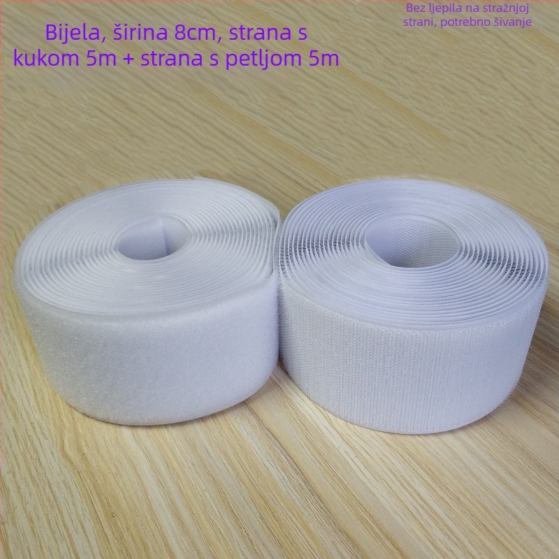 Velcro traka za šivanje na odjeći, obući i kapama; 50% najlon + 50% poliester.