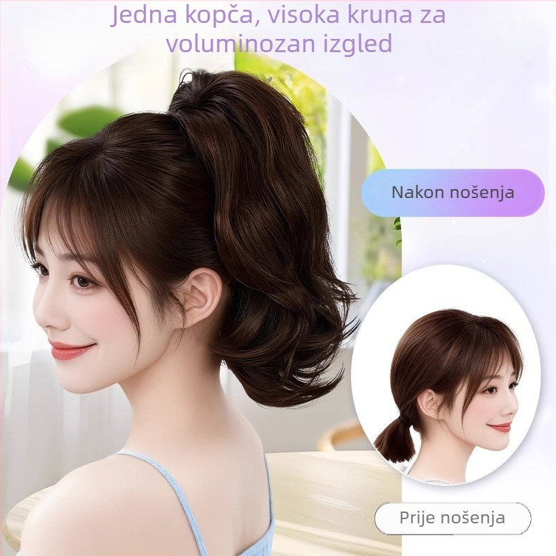 Perika s kovrčavim repom i clip-in, termički otporne sintetičke vlasi, nije obojiva, model Curly Ponytail, podrijetlo Henan