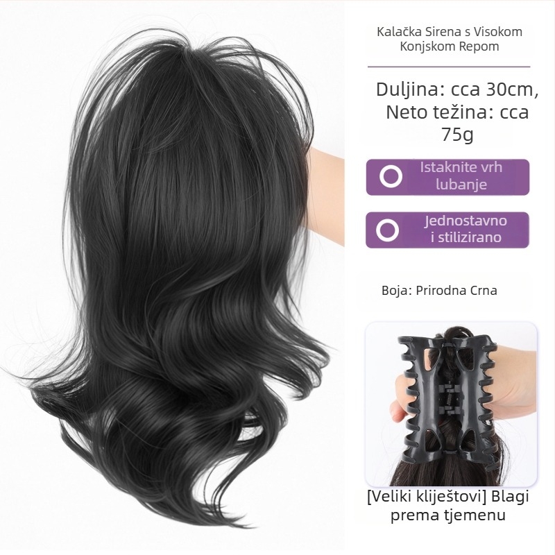 Perika s kovrčavim repom i clip-in, termički otporne sintetičke vlasi, nije obojiva, model Curly Ponytail, podrijetlo Henan