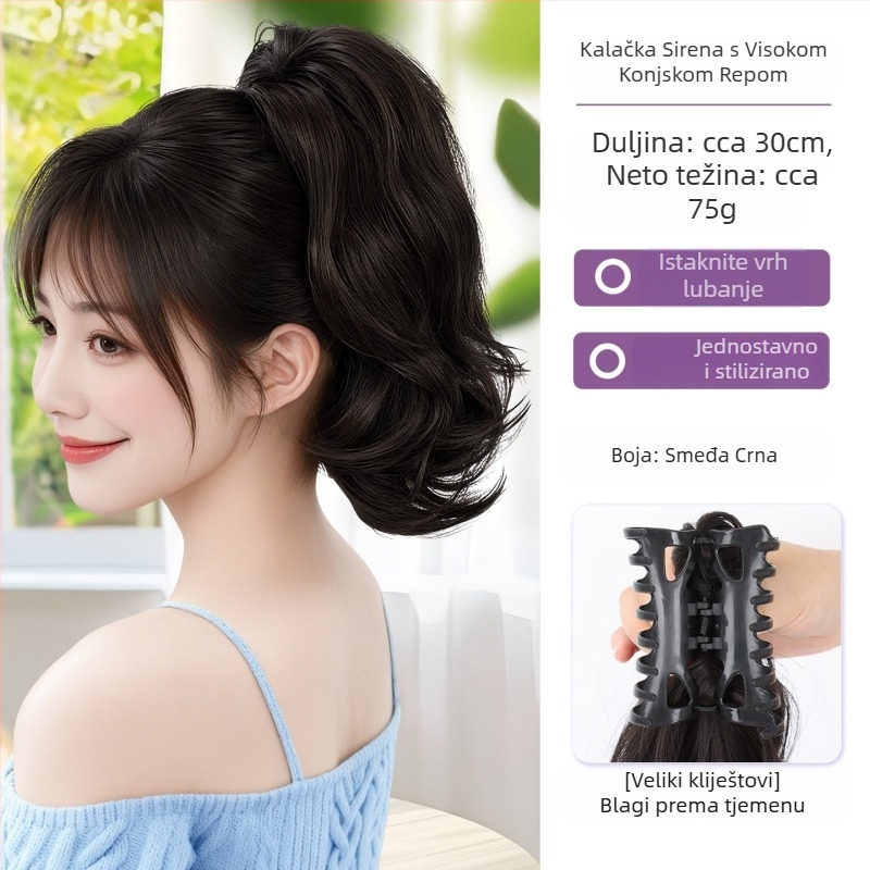 Perika s kovrčavim repom i clip-in, termički otporne sintetičke vlasi, nije obojiva, model Curly Ponytail, podrijetlo Henan