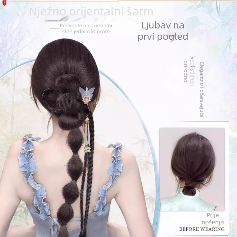 Ženska paruka s repom, otporna na toplinu sintetička vlakna, model py, mehanizam proizvodnje, brend Huan ying