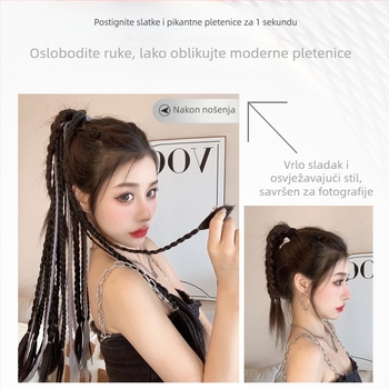 Perika s pletenicama i pramenovima, 24 dreadlock dlačice, ručno pletena rep od sintetičke svile