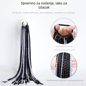 Perika s pletenicama i pramenovima, 24 dreadlock dlačice, ručno pletena rep od sintetičke svile